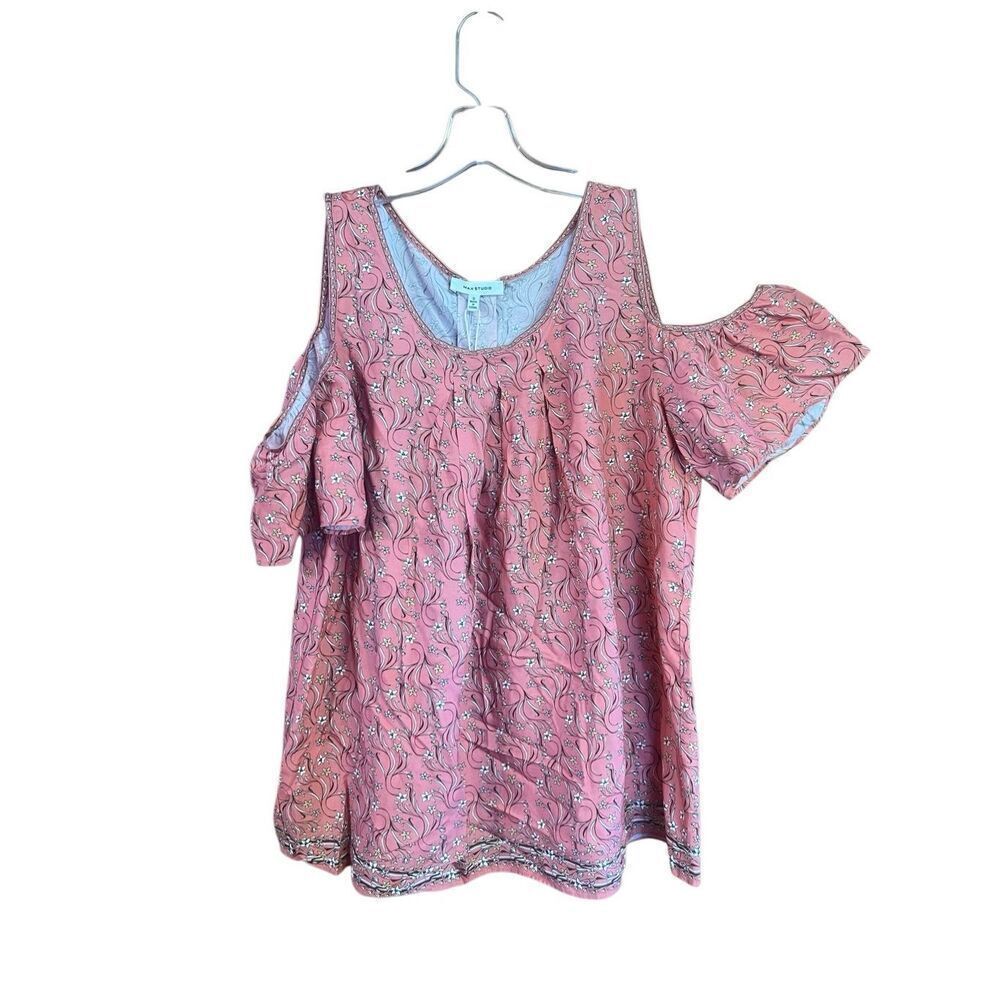 Max Studio pink floral cold-shoulder top Coral Sz S NWT
